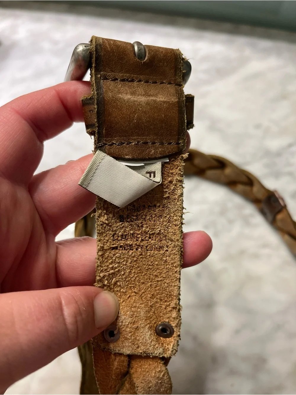 Fossil Braided Tan Leather Belt with Silver Buckle